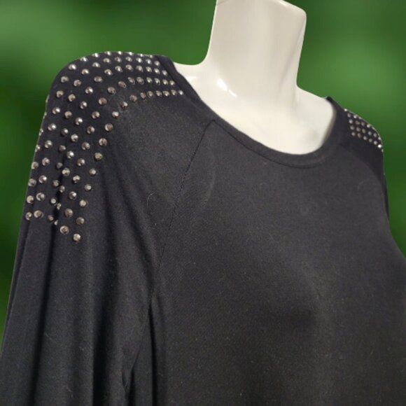 Black Long Sleeved Top with Silver Stud Accents - Picture 2 of 9